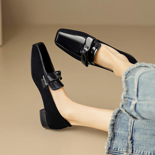 法式简约，平头拼色蝴蝶结低跟单鞋XY6778 商品图8