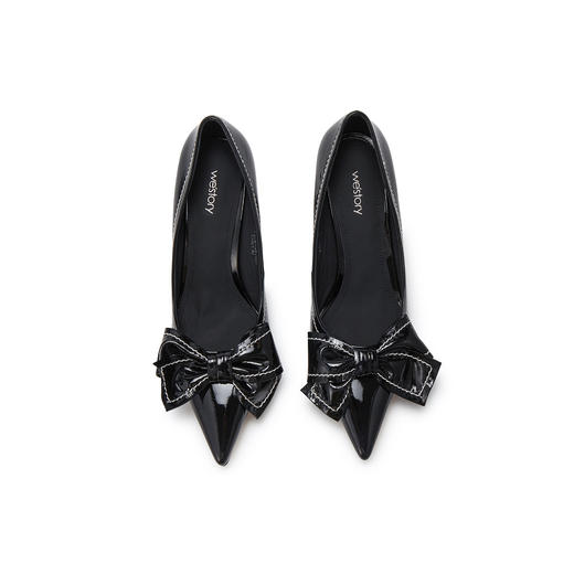 westory2023年秋季新款韩系尖头蝴蝶结细高跟鞋百搭浅口单鞋女S23CE74011 商品图2