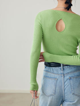 HeyDress法式绵羊毛针织衫女秋季圆领镂空设计感修身恒温打底上衣