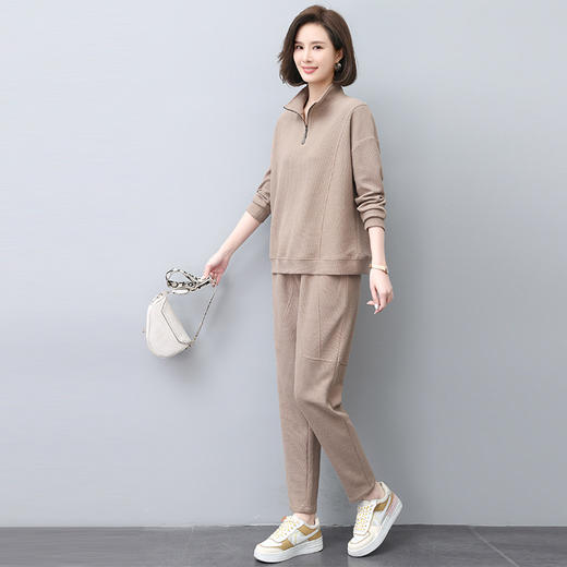 HR WY910719纯色套装拉链立领修身显瘦卫衣两件套 商品图3