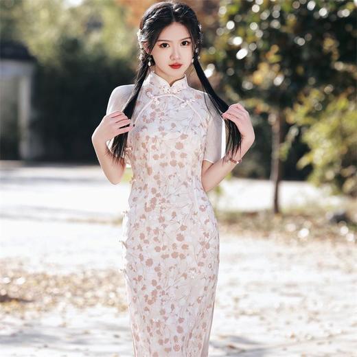 2023春夏新款雪纺双层飞飞袖旗袍连衣裙清新文艺民国风改良旗袍 商品图2