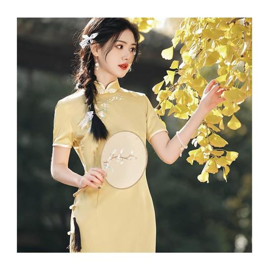 2023春夏新款仿醋酸绣花双层改良旗袍连衣裙清新文艺少女年轻款 商品图4