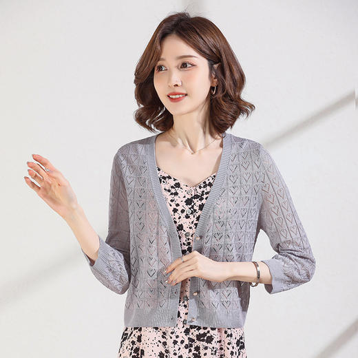 薄款百搭，七分袖镂空桑蚕丝披肩短款冰丝开衫CC-12303 商品图3