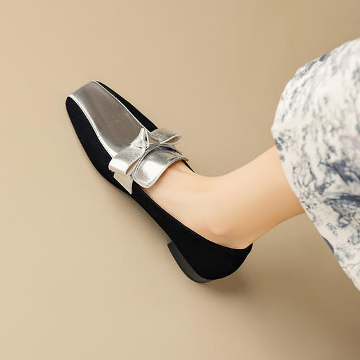 法式简约，平头拼色蝴蝶结低跟单鞋XY6778 商品图5