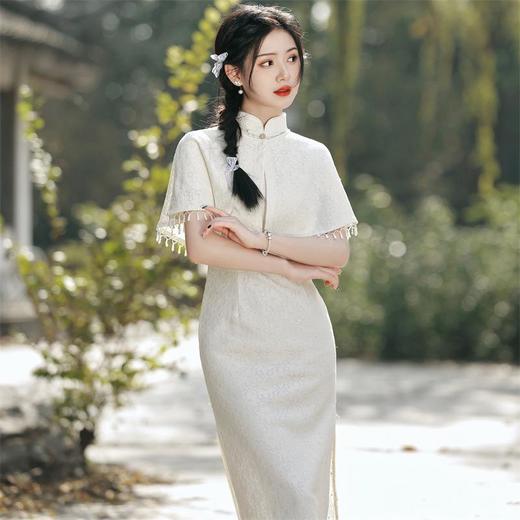 2023春夏新款复合蕾丝斗篷两件套中长款旗袍连衣裙复古改良连衣裙 商品图1