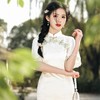 2023春夏弹力仿醋酸花边圆襟中长款旗袍连衣裙少女改良旗袍年轻款 商品缩略图0