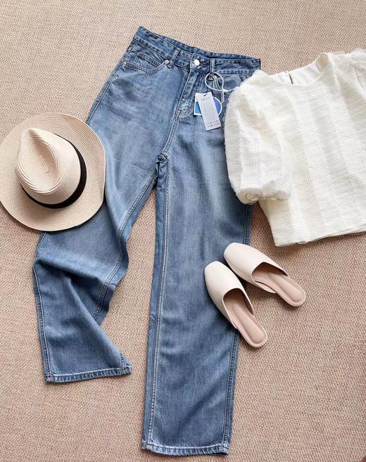 老米优品/bi须夸一夸的汉麻天丝牛仔裤！《宝藏款~~夏日降温拖地牛仔裤》直筒版型巨显高！复古磨白水洗蓝~~YYDS !K230731A 商品图7