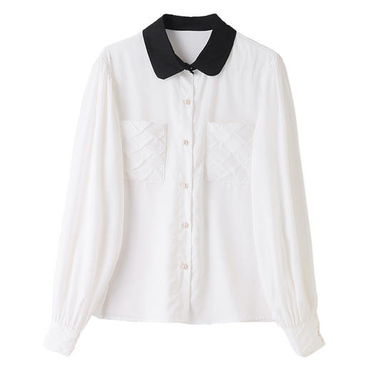 时尚百搭，春季新款休闲气质显瘦拼色翻领雪纺衬衫上衣女HR-JNNS2323-1 商品图4