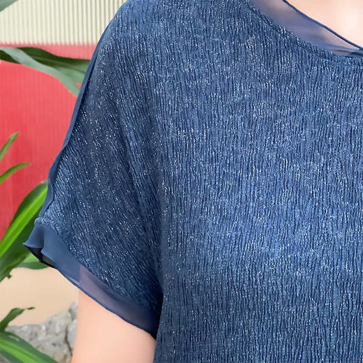 圣三利女装 茧型褶皱微弹金丝中长款连衣裙SL1927226 商品图4