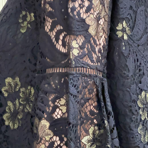 圣三利女装 公主袖A字型散摆长款金线蕾丝镂空连衣裙SL2017183 商品图3