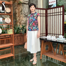 圣三利女装 新款优雅印花无袖半高领针织背心SL2013106