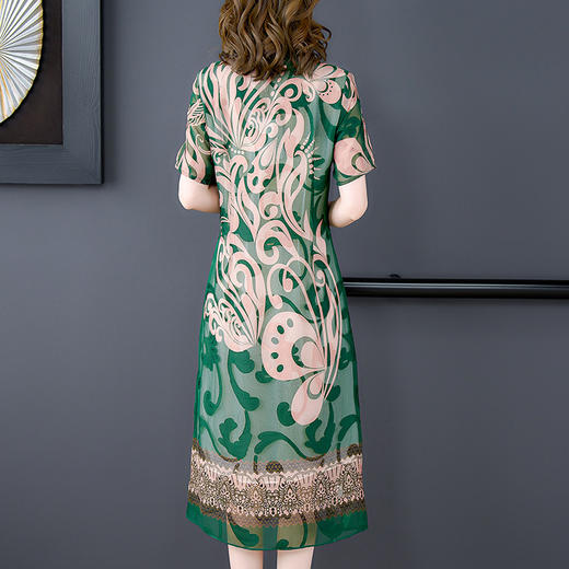 时尚优雅，女夏季新款妈妈装中国风长裙复古印花桑蚕丝连衣裙AHM-snwl9351 商品图3