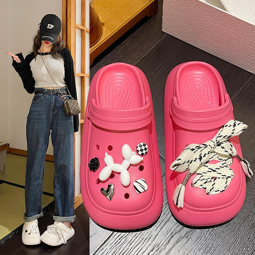 厚底洞洞鞋女外穿，夏季新款可爱卡通小个子绑带包头凉拖CH-S-2057 商品图0