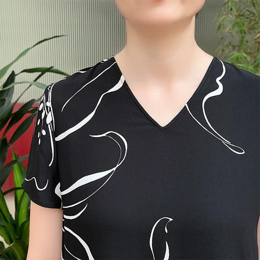 圣三利女装 新品中长款A型宽松黑白印花连衣裙SL2027111 商品图3