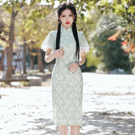 2023春夏新款复合蕾丝花边飞飞袖改良旗袍连衣裙少女年轻款民国风 商品图2