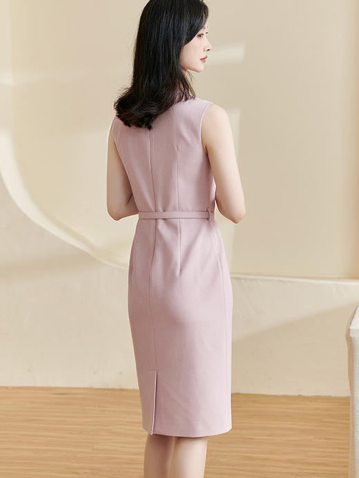 剩L/XL/XXL/S/M 米思阳2026春季新款优雅简约纯色连衣裙圆领无袖系带一步裙女2494 商品图3