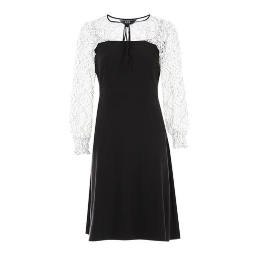 EITIE爱特爱法式蕾丝拼接假两件系带抹胸收腰黑色连衣裙秋新款C2307226 商品图5