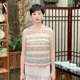 圣三利女装新夏季拼接修身款蕾丝镂空上衣，背心SL2013117