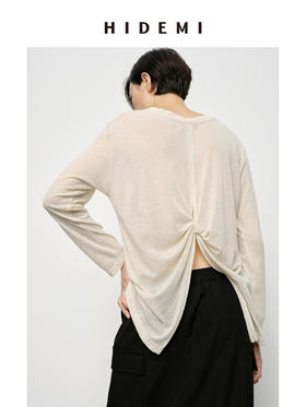 HIDEMI 云朵系列前后两穿设计感纽结开衩针织长袖上衣 锡器灰/奶油白/清扬绿/巧克力色