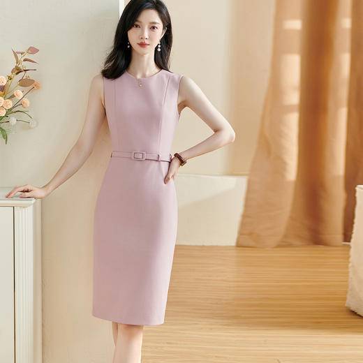 剩L/XL/XXL/S/M 米思阳2026春季新款优雅简约纯色连衣裙圆领无袖系带一步裙女2494 商品图0