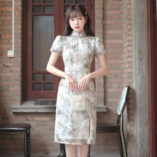 夏季新款雪纺旗袍少女款显瘦旗袍连衣裙改良立领修身旗袍裙 商品图1