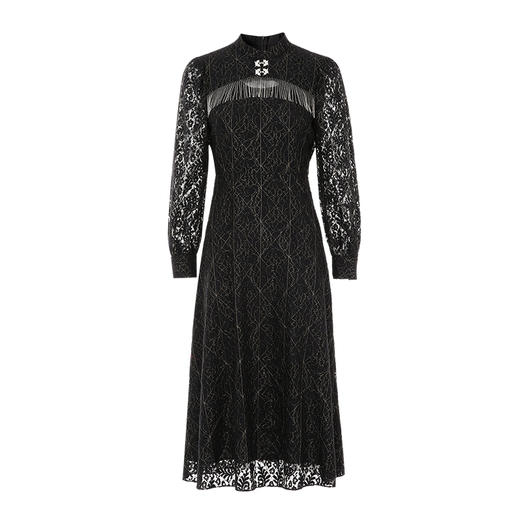 EITIE爱特爱时尚设计感中式镂空立领黑色蕾丝显瘦连衣裙秋新款C07216 商品图5