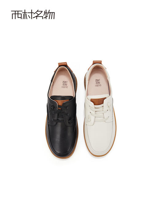 西村名物2023秋季新款圆头百搭系带时尚真皮气质厚底乐福鞋X23CM33711 商品图1