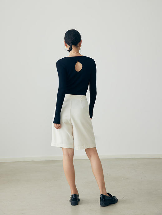 HeyDress法式绵羊毛针织衫女秋季圆领镂空设计感修身恒温打底上衣 商品图3