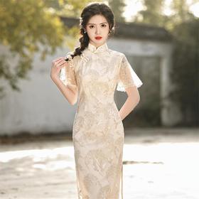 2023春夏款双层网纱刺绣中长款旗袍连衣裙清新文艺少女旗袍年轻款