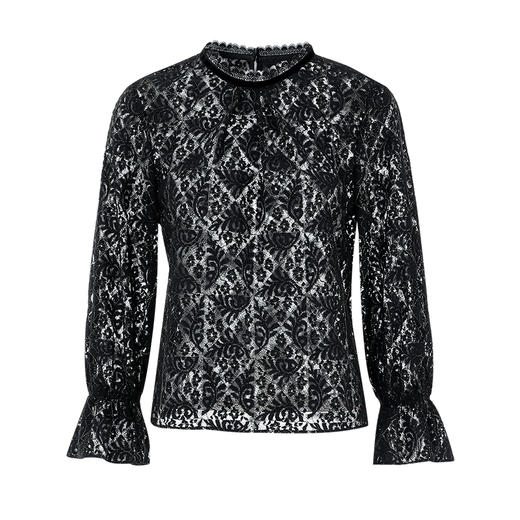 EITIE爱特爱宫廷风立领黑色蕾丝两件套直筒显瘦通勤上衣秋新款C13206 商品图5