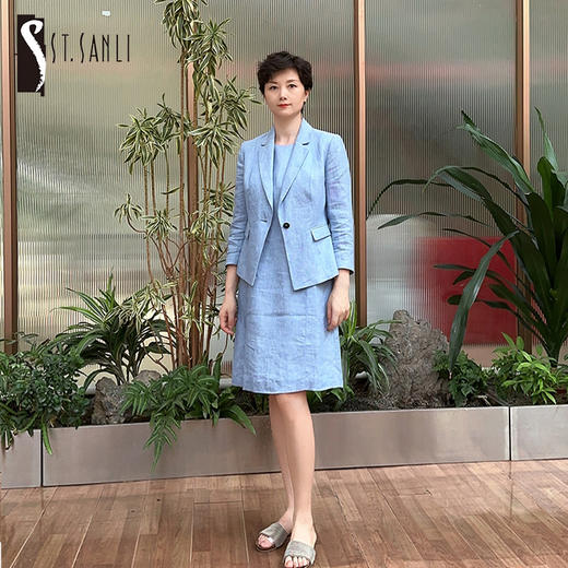 圣三利女装 新款环保亚麻翻领气质休闲西服外套SL2012110 商品图0