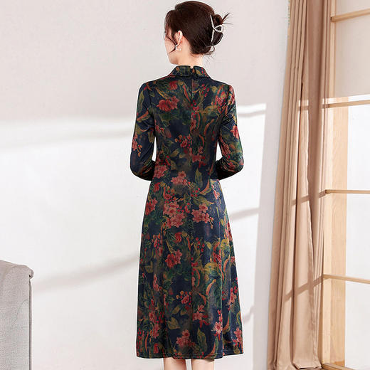 QYM MB2302印花复古优雅时尚连衣裙娃娃领优雅气质A字裙 商品图2