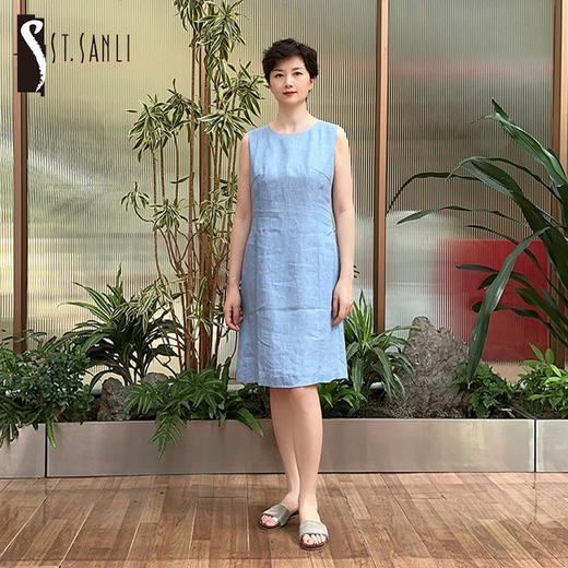 圣三利女装 新款天然亚麻无袖修身款连衣裙SL2017110 商品图0