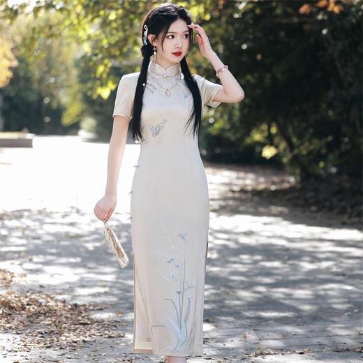 2023春夏新款短袖长款旗袍连衣裙 复古改良少女年轻款旗袍民国风 商品图2