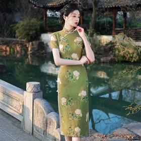 2023春夏款天丝棉中长款侧八扣旗袍连衣裙 复古改良年轻款仙女裙