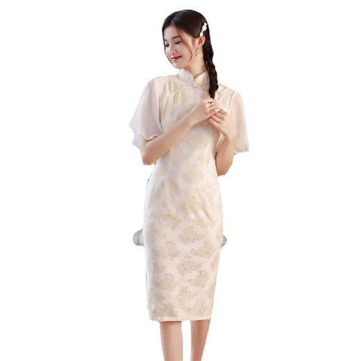 2023春夏款飞飞袖复合蕾丝中长款旗袍仙女裙清新文艺民国风连衣裙 商品图4