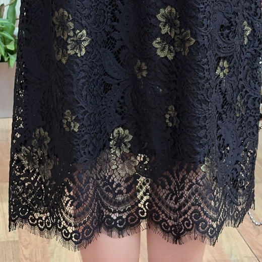 圣三利女装 公主袖A字型散摆长款金线蕾丝镂空连衣裙SL2017183 商品图4