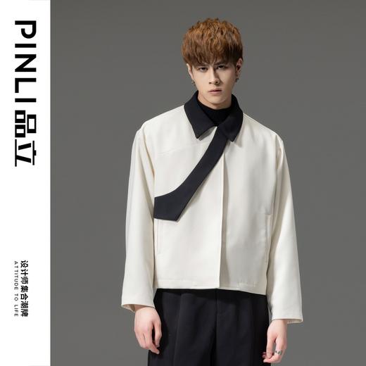 PINLI品立2023秋季新款男士撞色翻领夹克外套休闲短款设计感上衣B233104036 商品图0