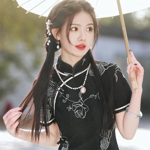 2023夏季新款复合蕾丝绣花旗袍连衣裙 复古改良日常古典古风旗袍 商品图0