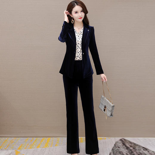 QYM 2151-L印花修身时尚小衫气质小西装休闲直筒裤三件套 商品图0