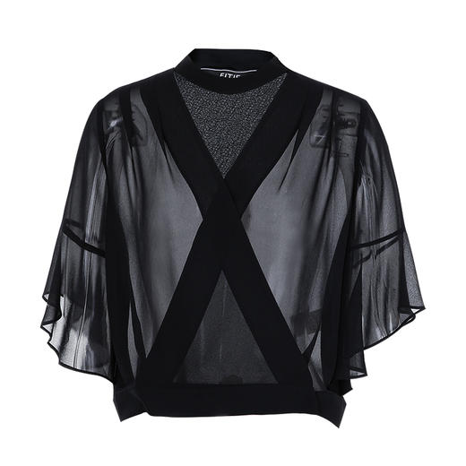 EITIE爱特爱时尚宽松两件套黑色上衣显瘦喇叭袖V领夏季新款B13116 商品图5