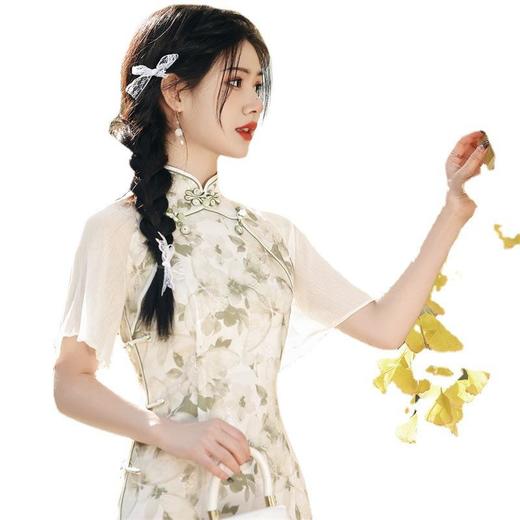 2023春夏新款雪纺双层飞飞袖旗袍连衣裙清新文艺民国风改良旗袍 商品图4