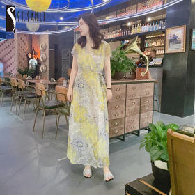 圣三利女装 新款印花中长款X形连衣裙SL2027107