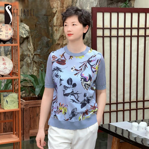 圣三利女装 桑蚕丝拼接针织衫SL121M07 商品图0