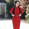 2023春夏新款复合蕾丝斗篷两件套中长款旗袍连衣裙复古改良连衣裙 商品缩略图4