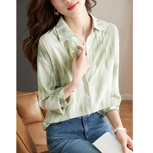 秋季新款，长袖秋款一壶春茶渐变水墨晕染染色淡雅衬衫KQL-638T8727 商品图2