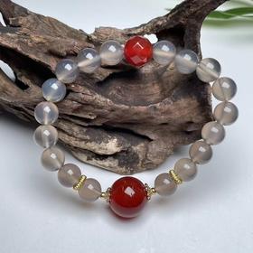 灰玛瑙8mm单圈-配红玛瑙圆珠