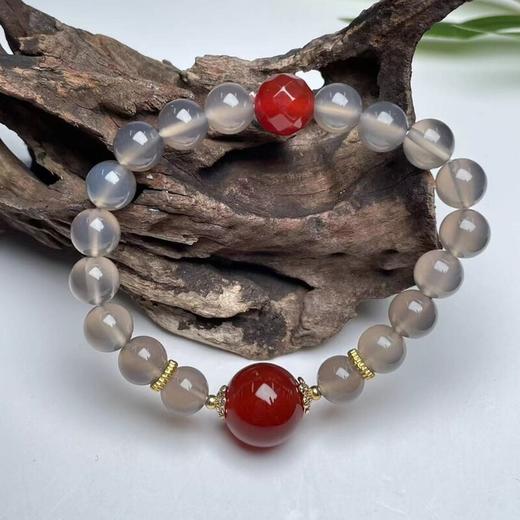 灰玛瑙8mm单圈-配红玛瑙圆珠 商品图0
