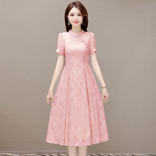 复古连衣裙印花裙中长款妈妈装短袖旗袍裙高腰A字裙QYM-YX-LC23051-Y 商品图6