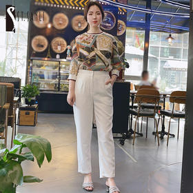 圣三利女装 新款时尚百搭纯色小脚休闲九分女裤SL2016105